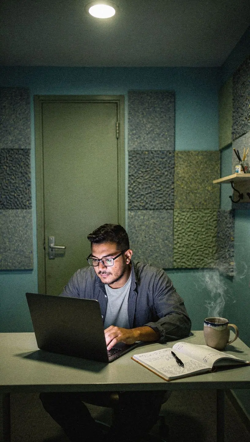 Strefa relaksu w biurze z wygodnymi fotelami i miękkim oświetleniem.