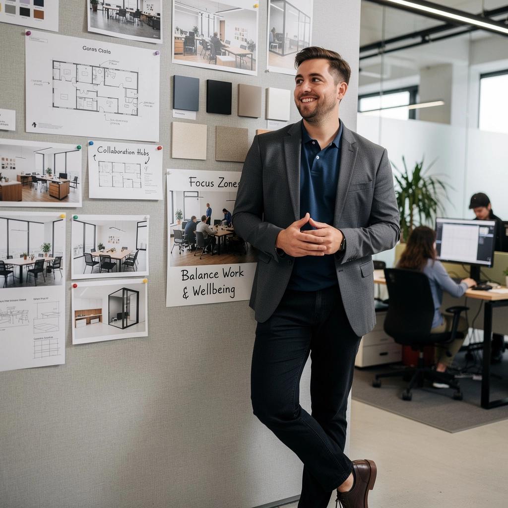 Przestrzeń biurowa z dostępem do naturalnego światła i panoramicznymi oknami.